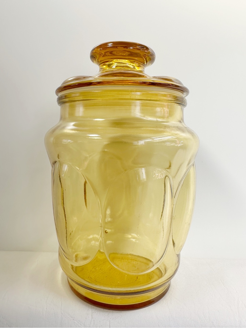 Vintage Amber Glass Storage Jar with Lid - Yellow Home Art Accent